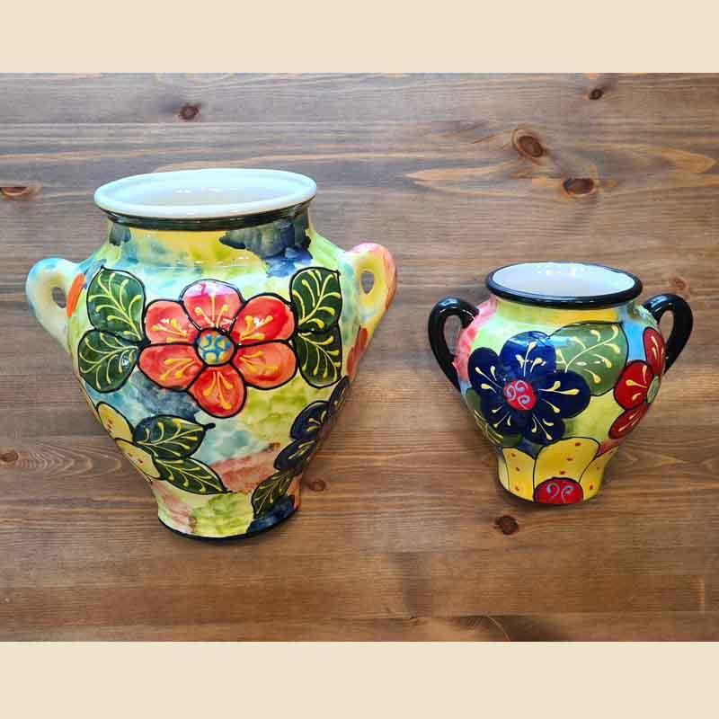 Handbemalter Keramik Wandblumentopf aus Spanien - Blumenmuster
