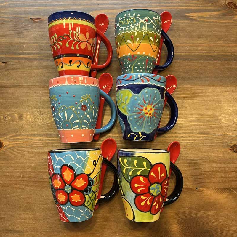 Kaffeebecher / Kaffeetasse mit Löffel Keramik Spanien Kaffeebecher / Kaffeetasse mit Löffel Keramik Spanien
