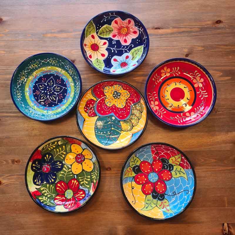 Schale / Schüssel Keramik Spanien 18 cm flach handbemalt bunt Schale / Schüssel Keramik Spanien 18 cm flach handbemalt bunt
