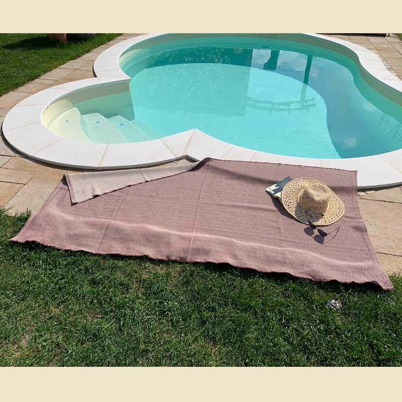 Strandtuch aus Portugal Baumwolle bordeaux / beige 