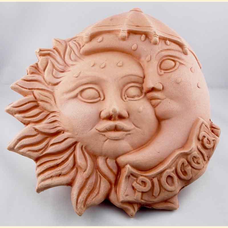 Wandrelief Terrakotta Sonne und Mond Regen Italien