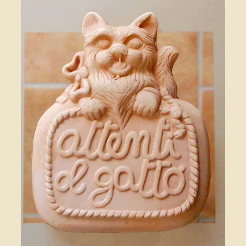 Wandrelief Vorsicht Katze Terrakotta Italien Wandrelief Vorsicht Katze Terrakotta Italien