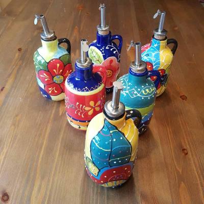 Bunte Keramik Essig-Öl-Spender 250 ml aus Spanien