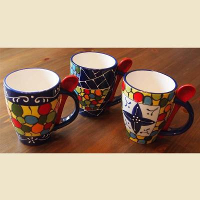 Kaffeebecher / Kaffeetasse mit Löffel Keramik Spanien