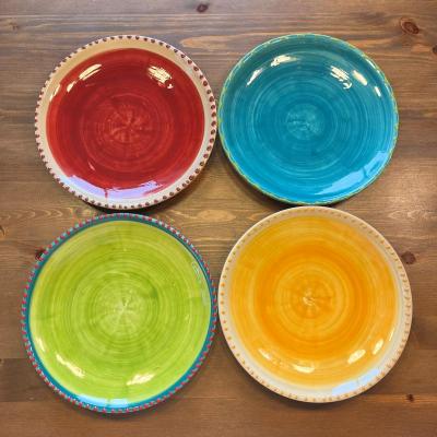 Rustikale, bunte Frühstücksteller / Kuchenteller handbemalt aus Spanien 