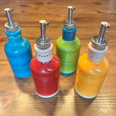 Rustikale, bunte, handbemalte spanische Keramik Essig-Öl-Spender 250 ml