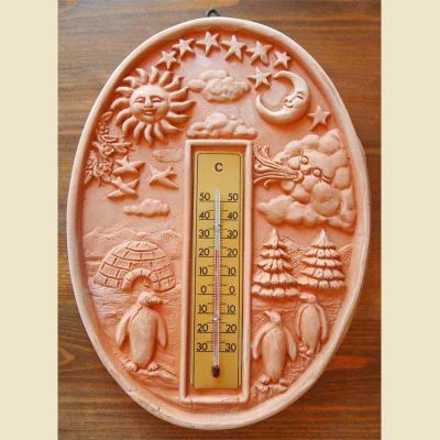 Wandrelief Terrakotta Thermometer oval Italien